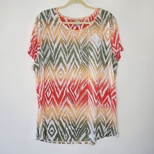 Chico's Zenergy Ikat Print Top Size 16/18 Crushed Fabric Shirt Tunic